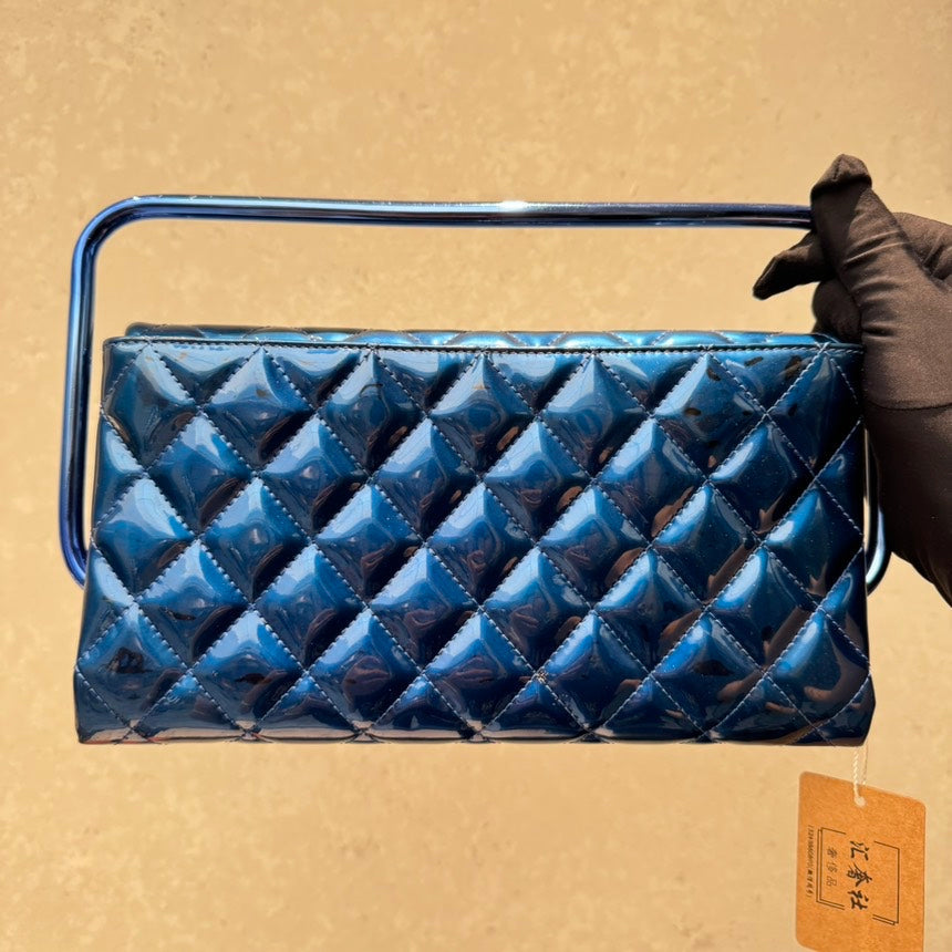 Chanel Quilted Patent Leather Flap Bag in Blue - Handle Clutch