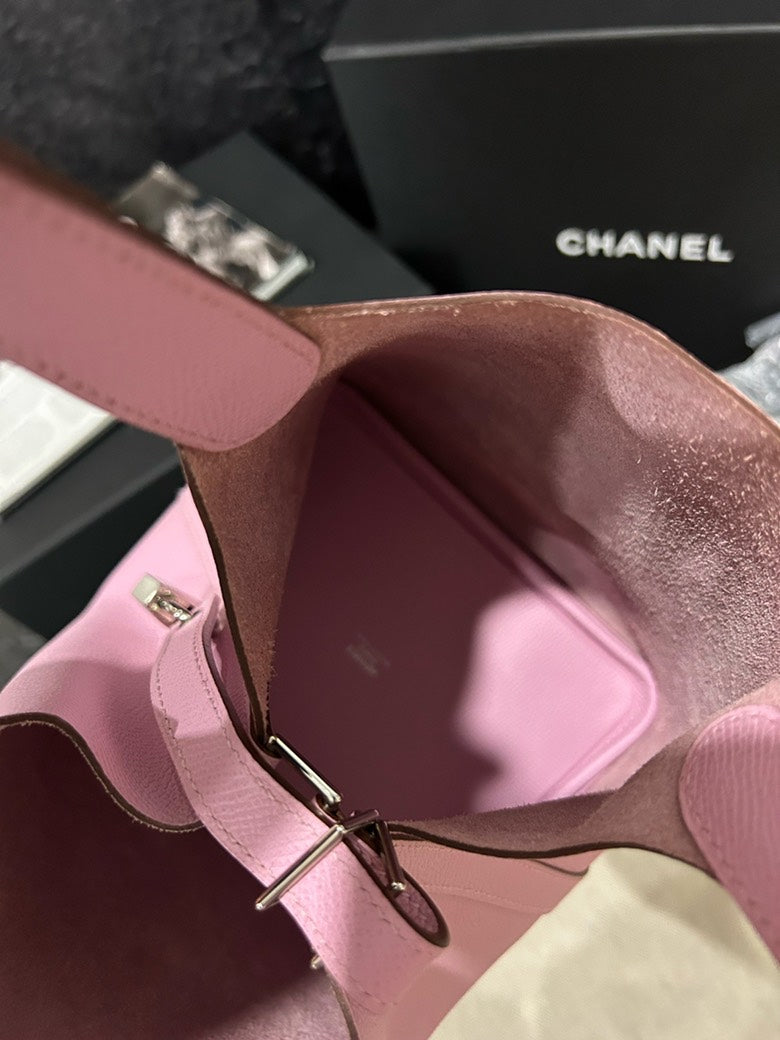 Hermès Picotin 18 Tote Bag Pink Leather with Pattern Handle