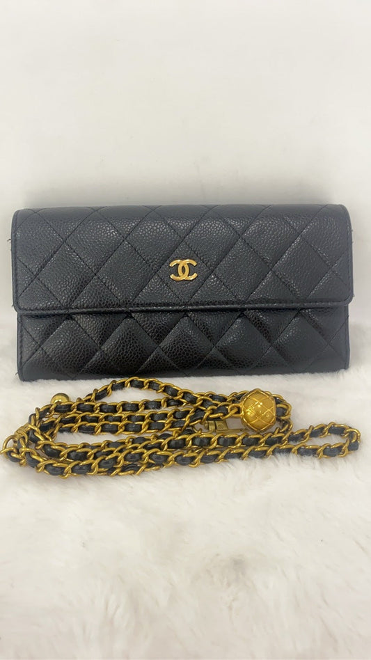 Chanel Quilted Black Leather Wallet on Chain