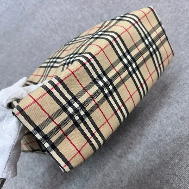 Pre-loved Burberry BVJ Plaid Beige Canvas Tote Bag