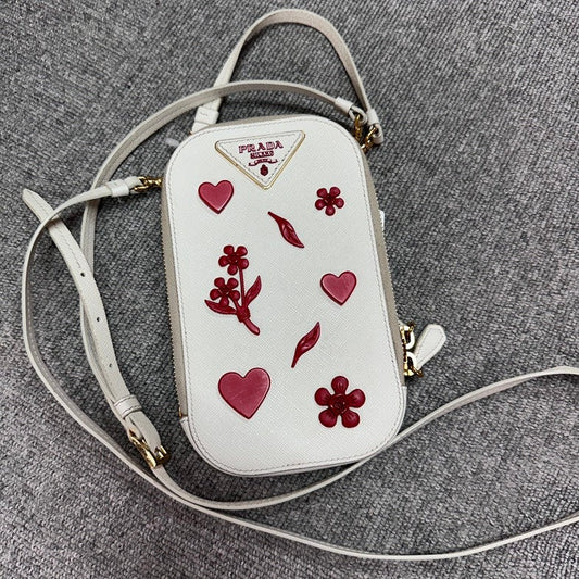 Pre-loved Prada BVJ White Leather Phone Crossbody Bag