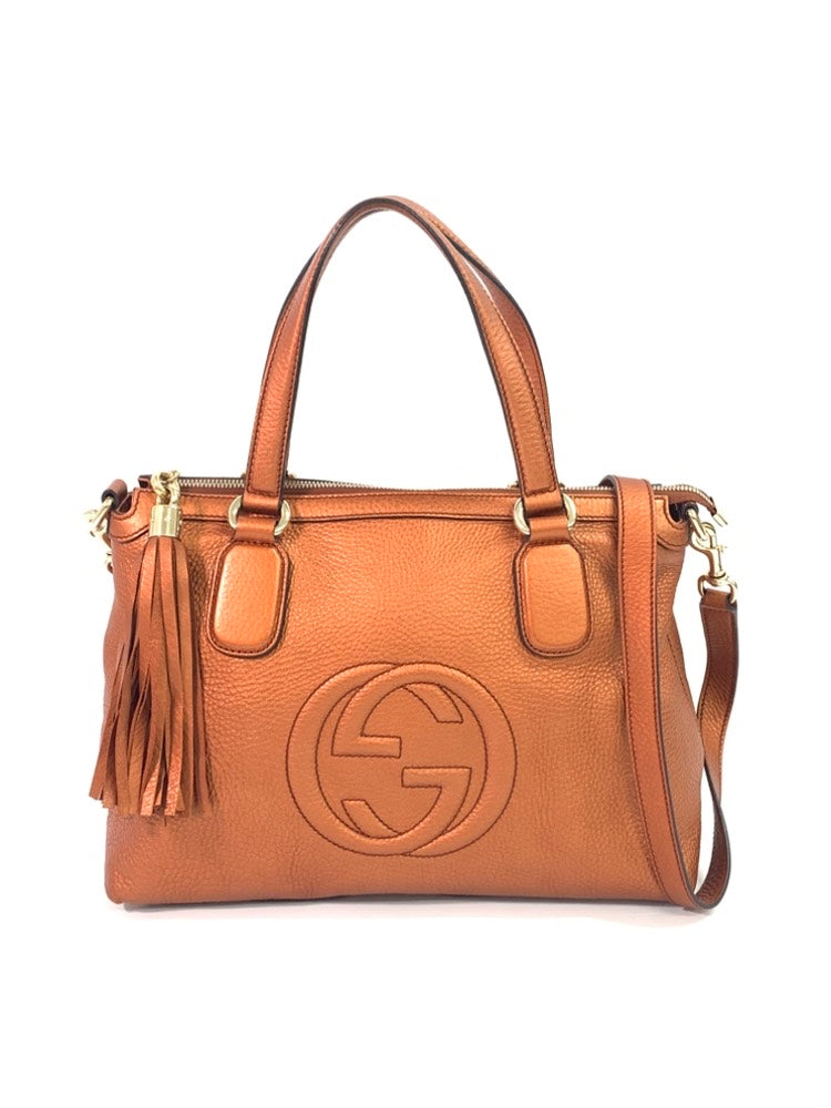 GUCCI 2way Bag Light Brown Leather Satchel/Top Handle Bag