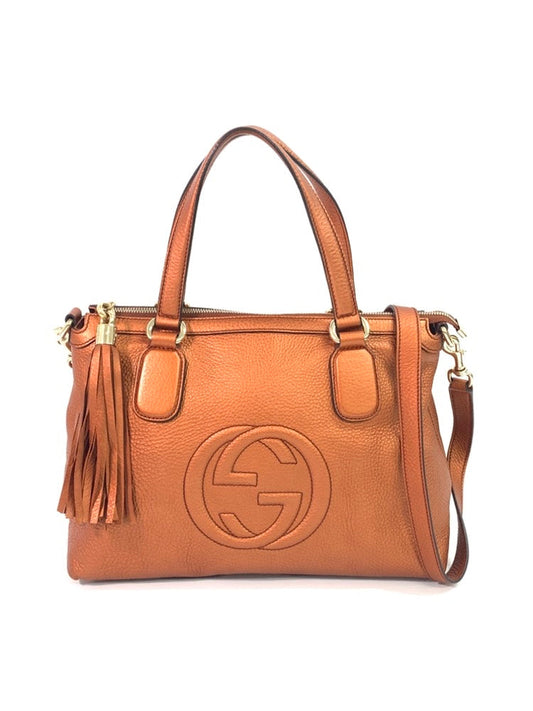 GUCCI 2way Bag Light Brown Leather Satchel/Top Handle Bag