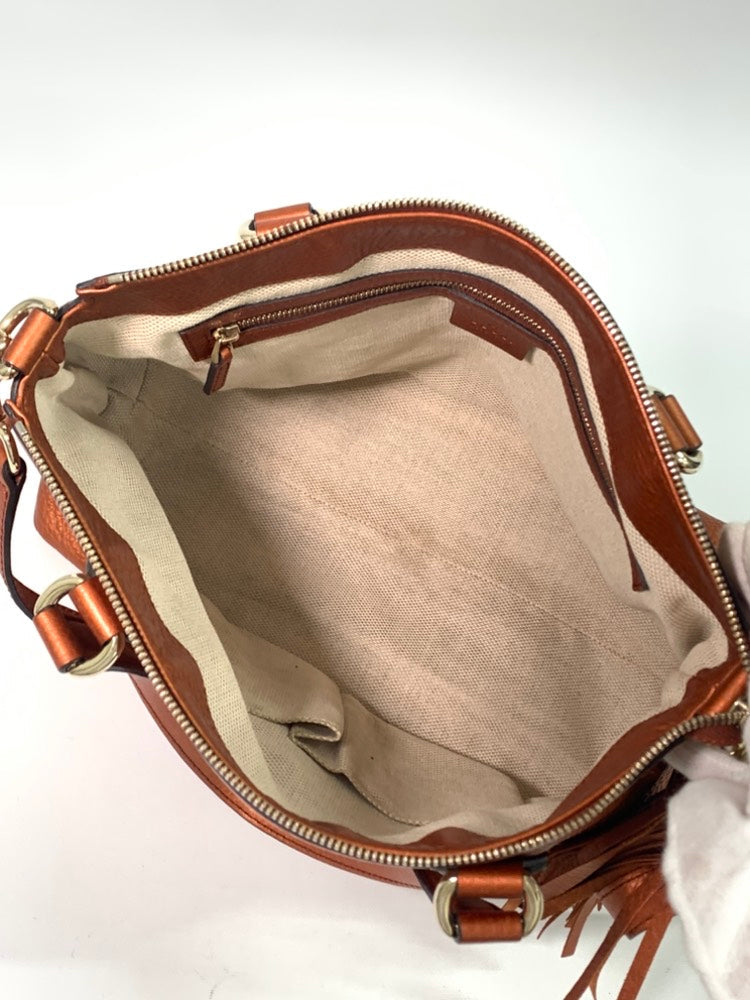 GUCCI 2way Bag Light Brown Leather Satchel/Top Handle Bag