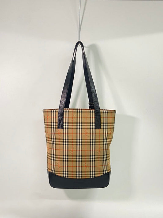 Burberry Vintage Plaid Tote Bag in Beige Canvas