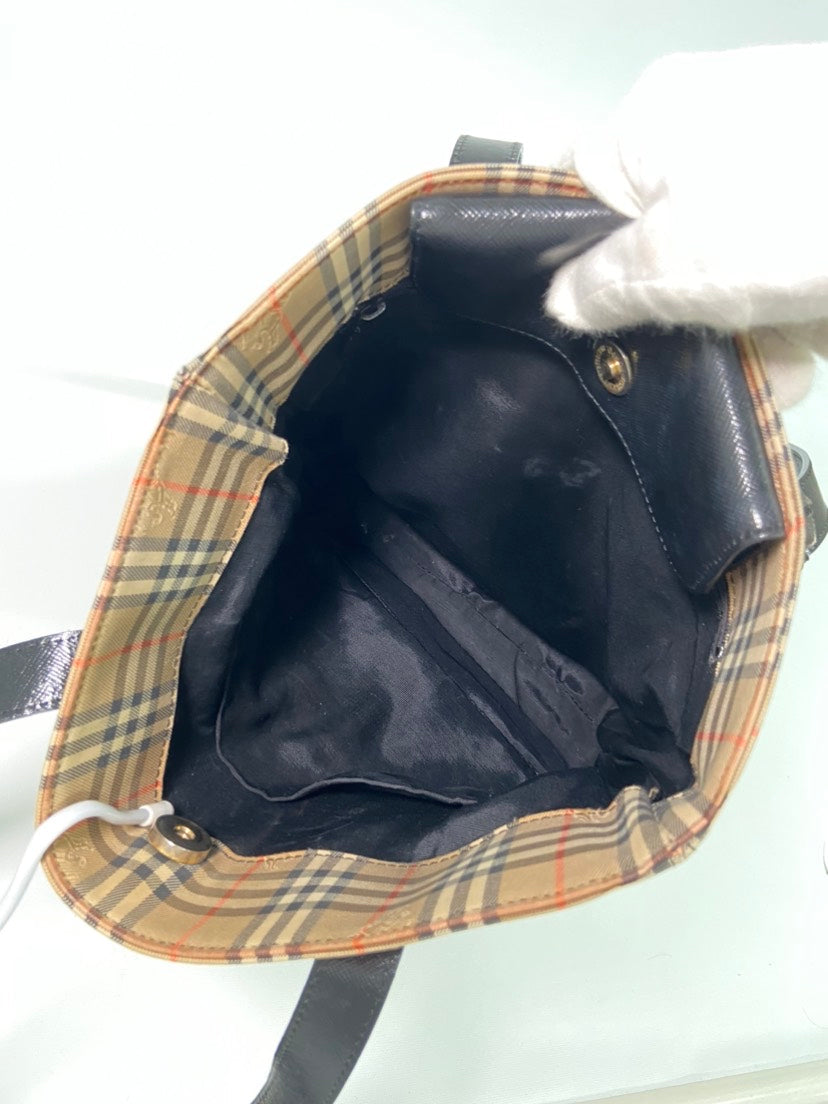 Burberry Vintage Plaid Tote Bag in Beige Canvas