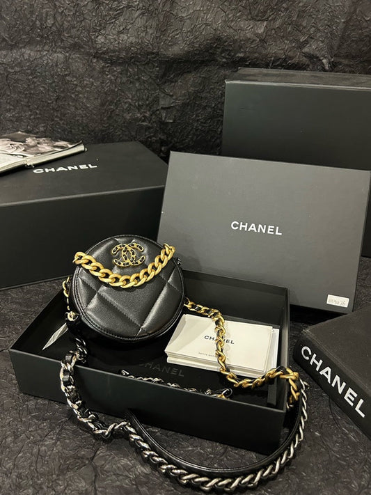 Chanel Lambskin Cross Body Bag Black Quilted Circle