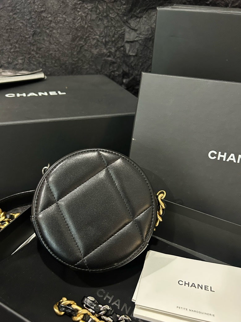 Chanel Lambskin Cross Body Bag Black Quilted Circle