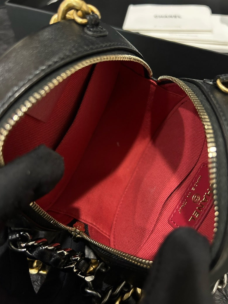 Chanel Lambskin Cross Body Bag Black Quilted Circle