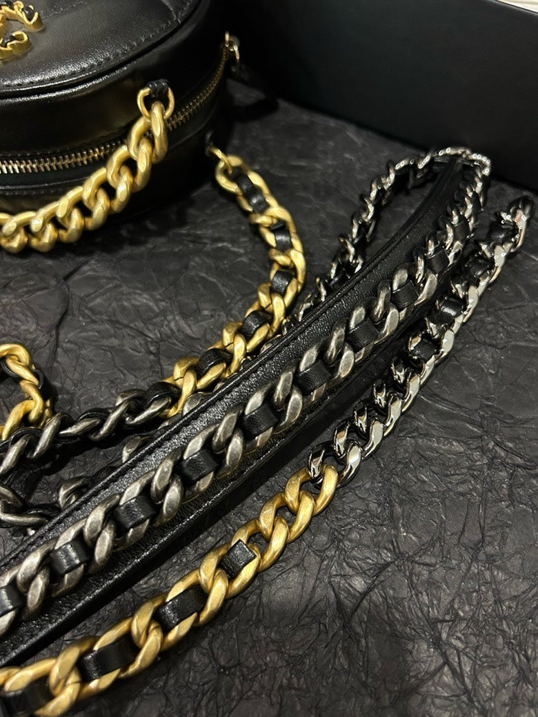 Chanel Lambskin Cross Body Bag Black Quilted Circle