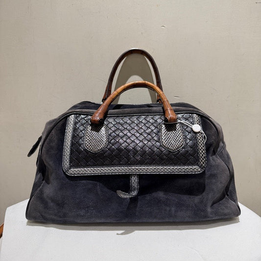 Bottega Veneta Preloved Suede Python Crocodile Tote Leather Black