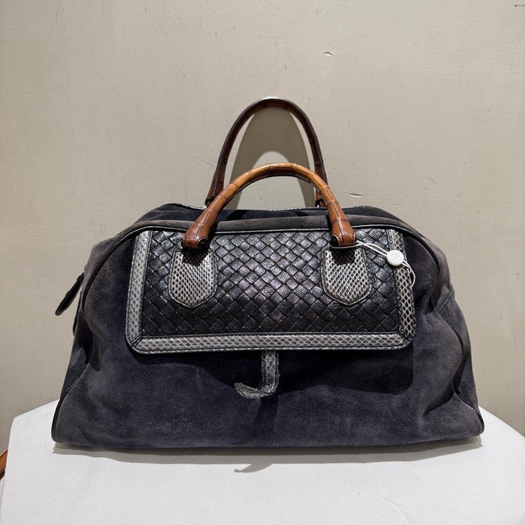 Bottega Veneta Preloved Suede Python Crocodile Tote Leather Black