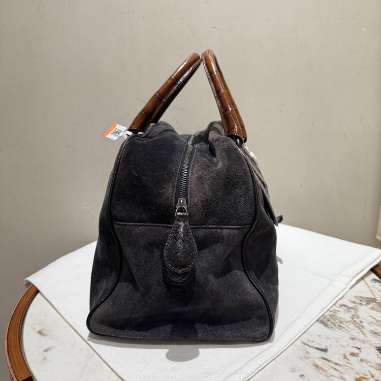 Bottega Veneta Preloved Suede Python Crocodile Tote Leather Black