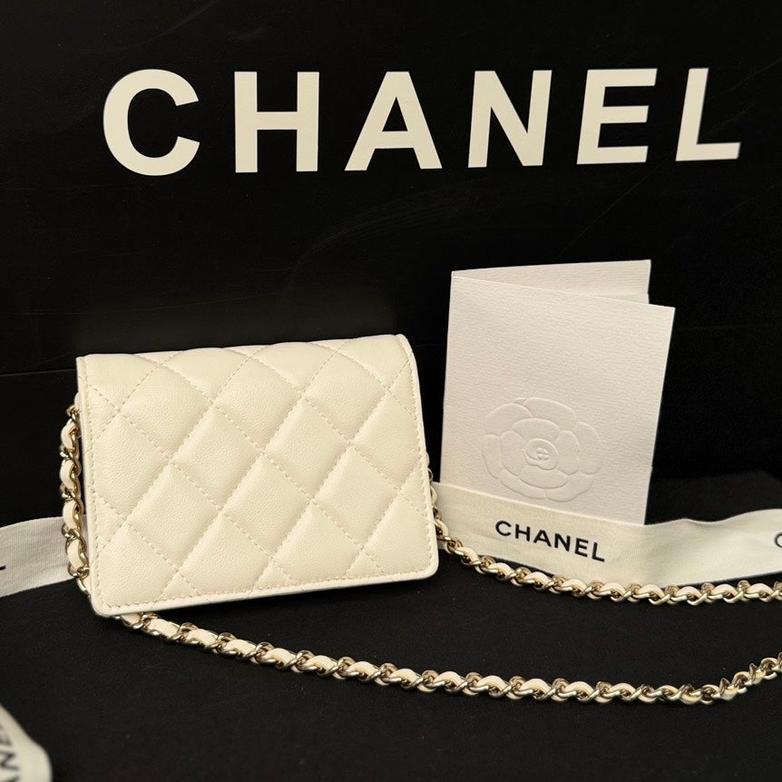 Chanel Classic Flap Bag White Leather Crossbody