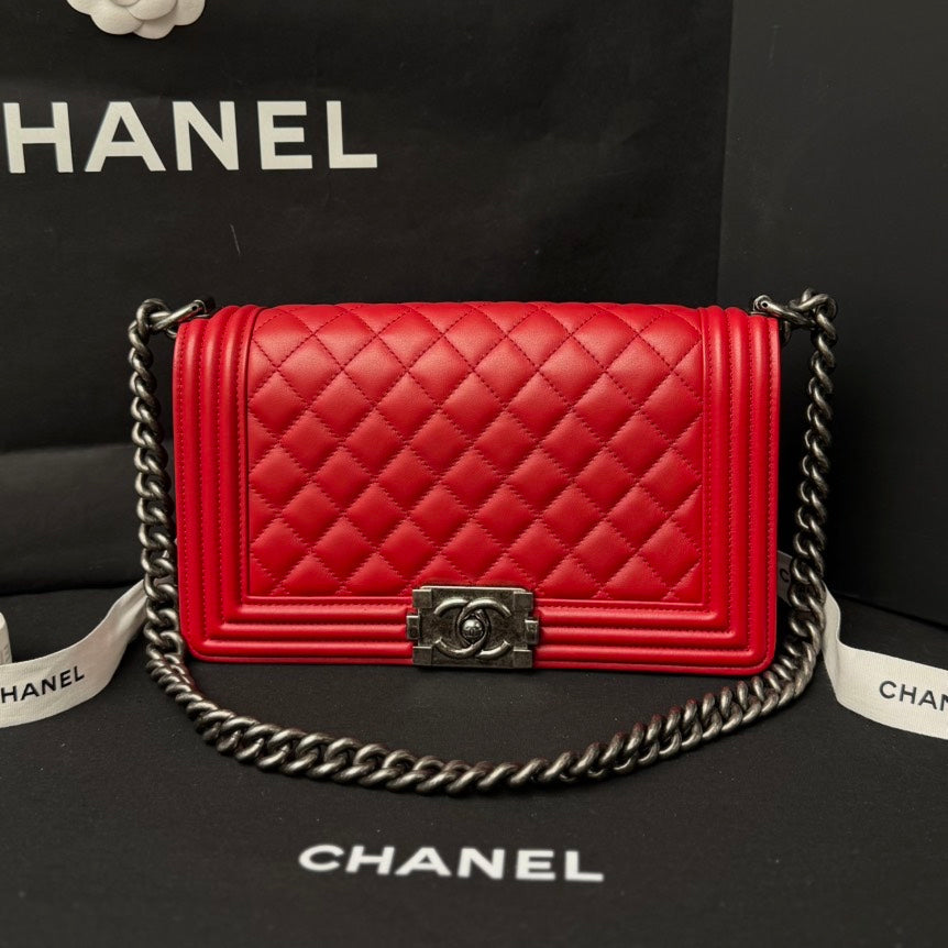 Chanel Boy Bag Red Lambskin Crossbody Bag