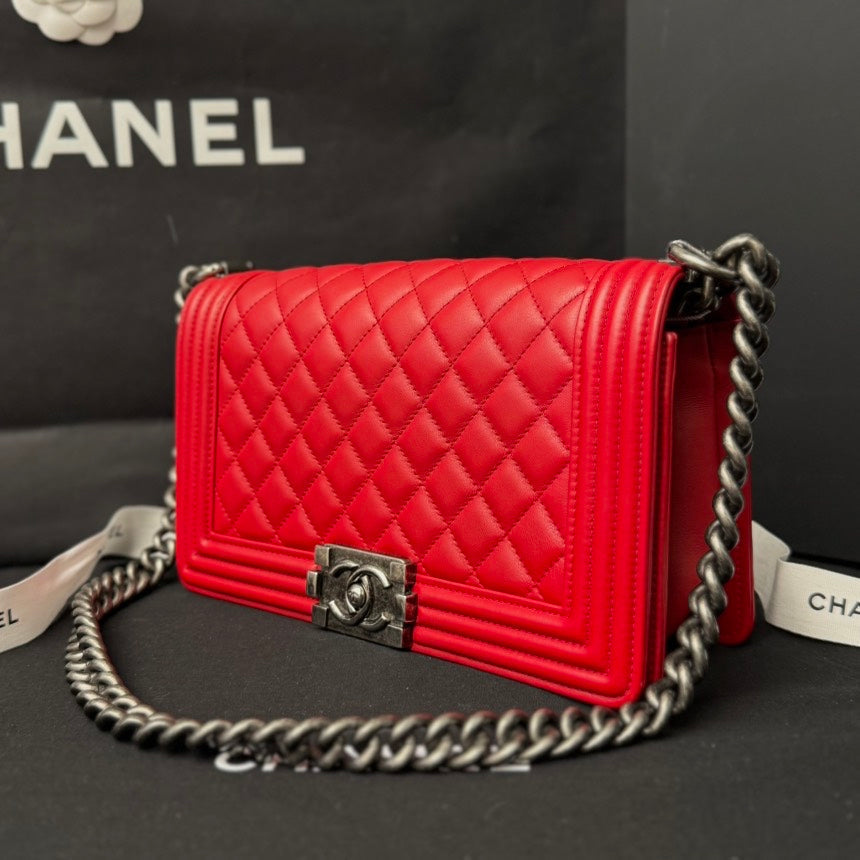 Chanel Boy Bag Red Lambskin Crossbody Bag