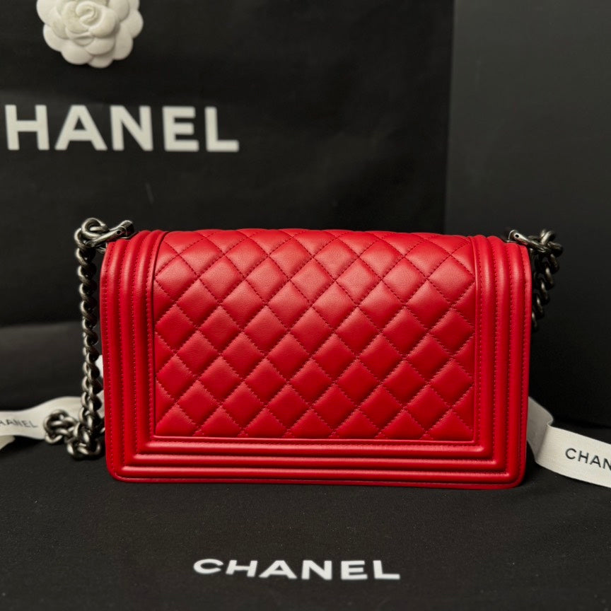 Chanel Boy Bag Red Lambskin Crossbody Bag