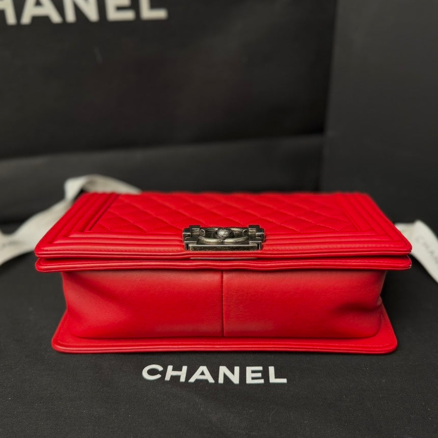 Chanel Boy Bag Red Lambskin Crossbody Bag