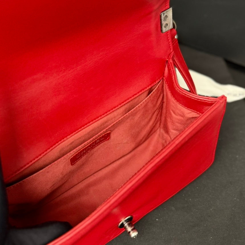 Chanel Boy Bag Red Lambskin Crossbody Bag