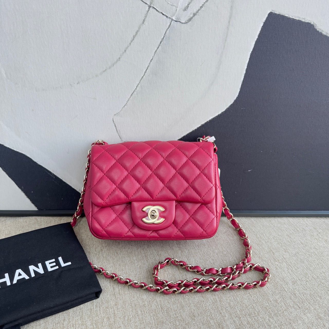 Chanel Classic Flap Shoulder Bag Microchip Bag Red Quilted Leather