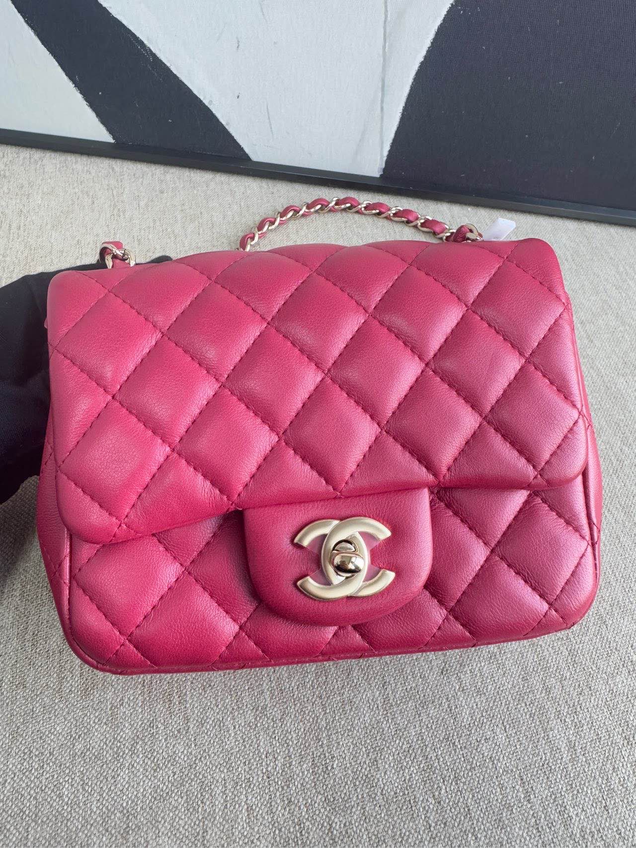 Chanel Classic Flap Shoulder Bag Microchip Bag Red Quilted Leather