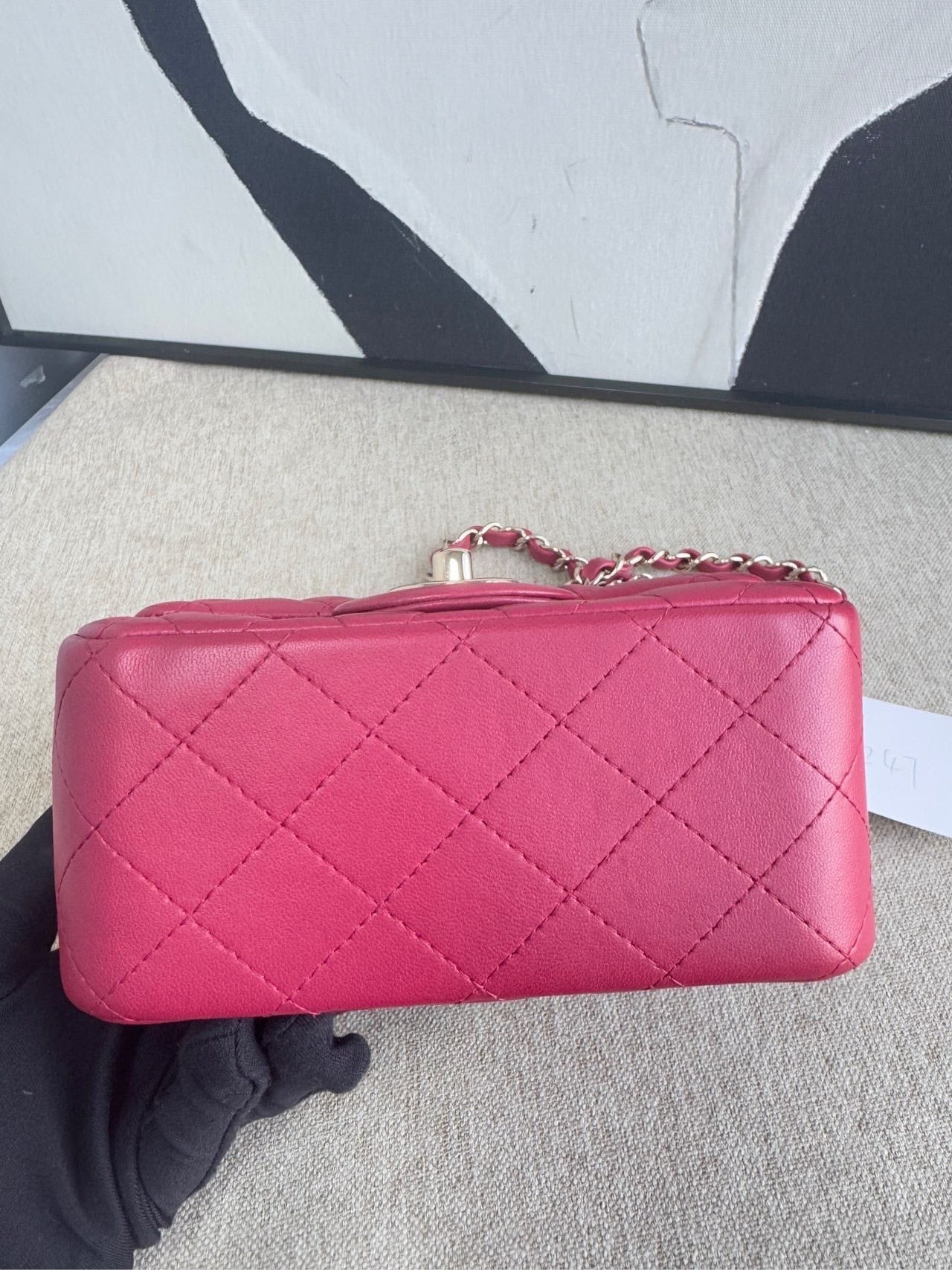 Chanel Classic Flap Shoulder Bag Microchip Bag Red Quilted Leather
