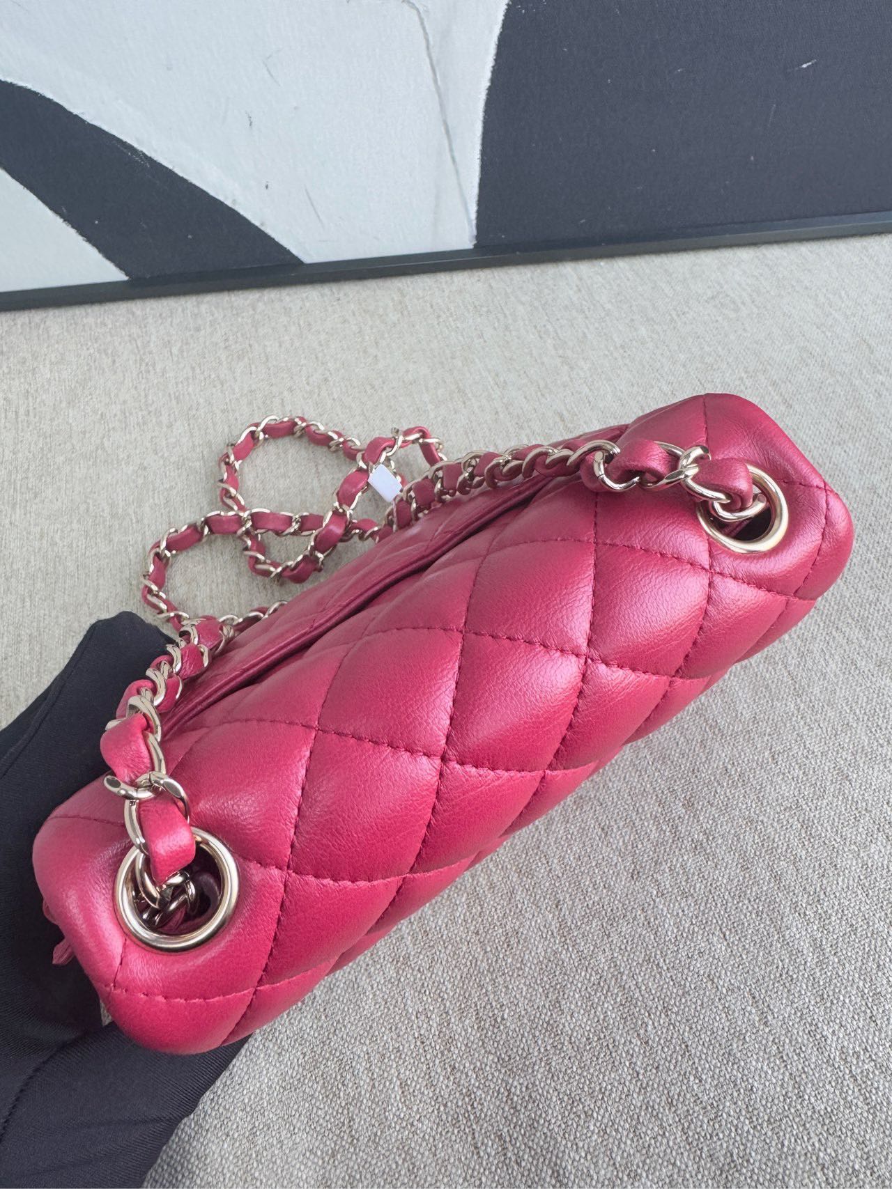 Chanel Classic Flap Shoulder Bag Microchip Bag Red Quilted Leather