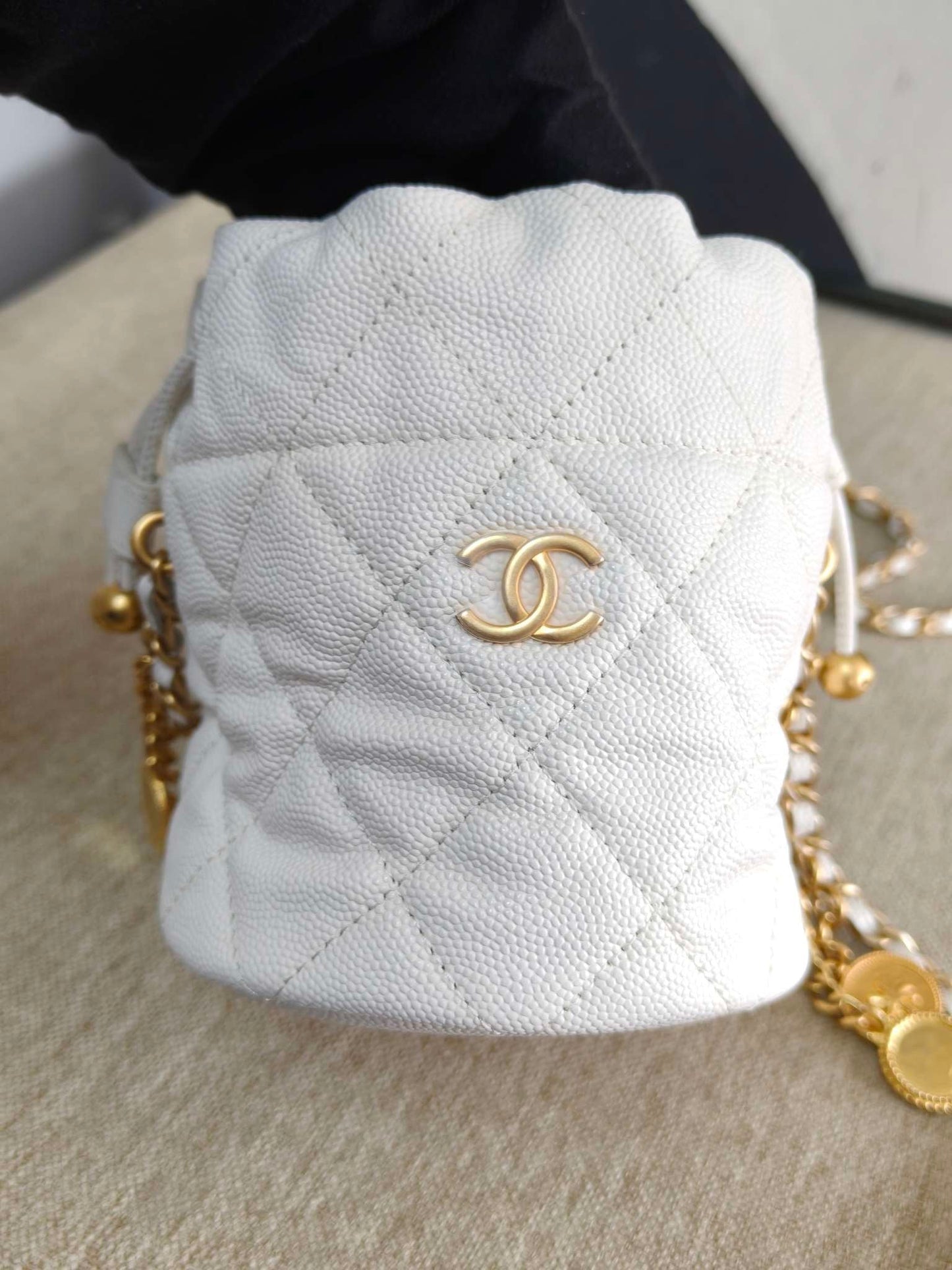 Chanel Quilted White Bucket Bag