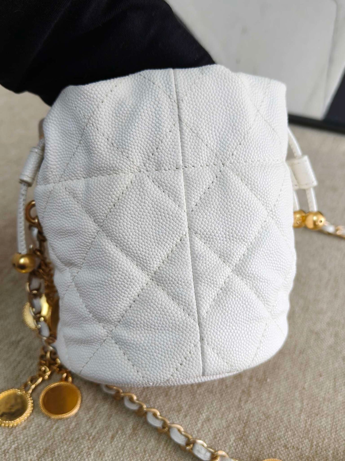 Chanel Quilted White Bucket Bag