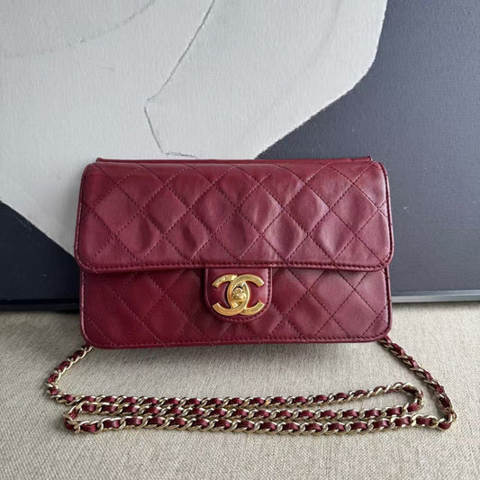 Chanel CF Burgundy Quilted Leather Shoulder Bag Preloved 2013-2014