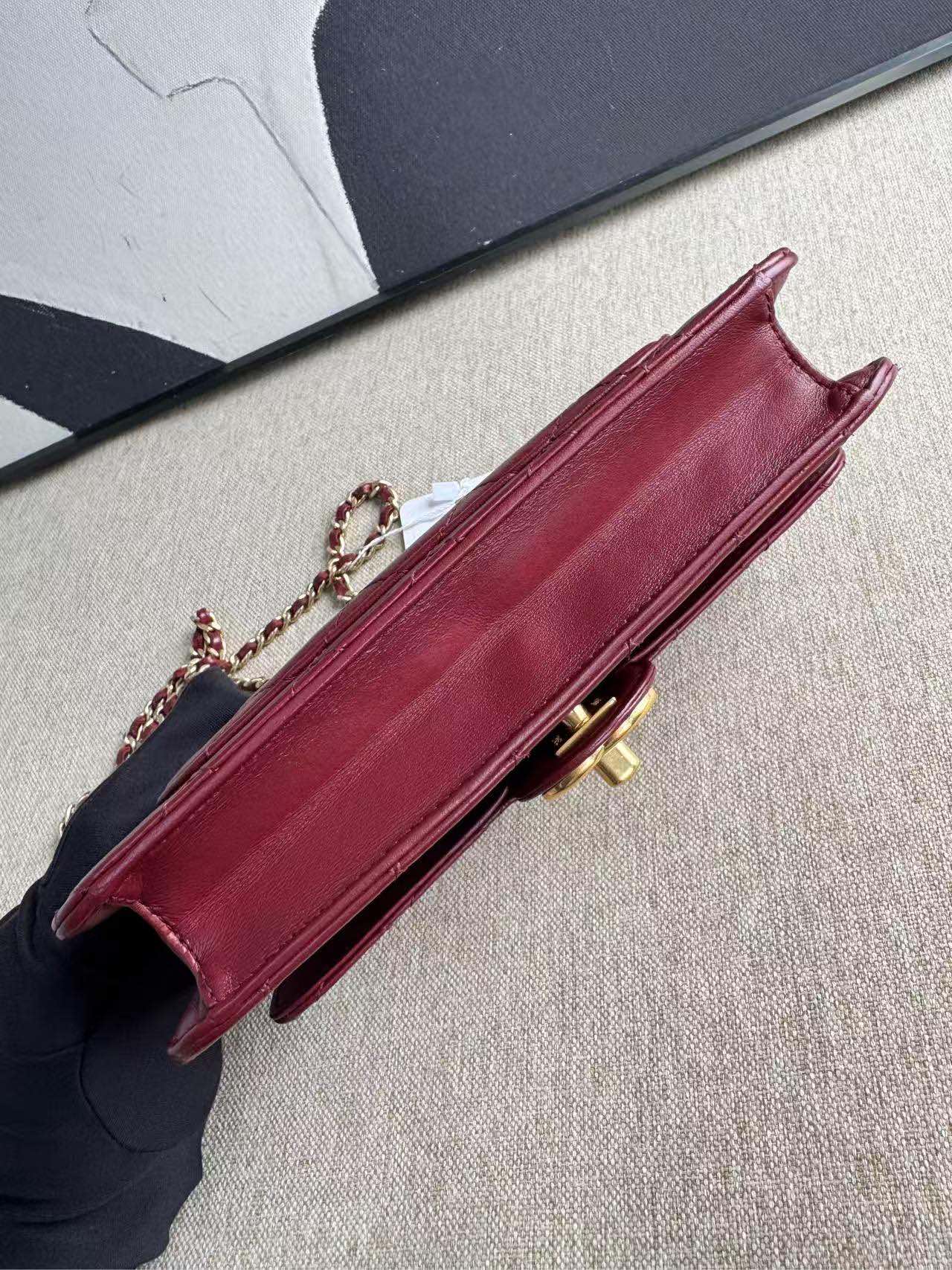 Chanel CF Burgundy Quilted Leather Shoulder Bag Preloved 2013-2014