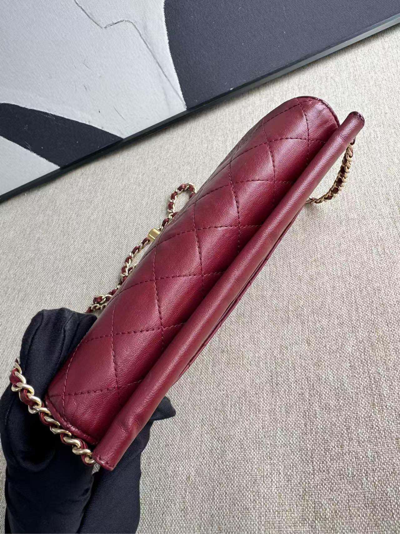 Chanel CF Burgundy Quilted Leather Shoulder Bag Preloved 2013-2014