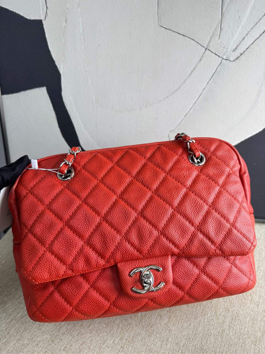 Preloved Chanel CF Red Quilted Leather Shoulder Bag