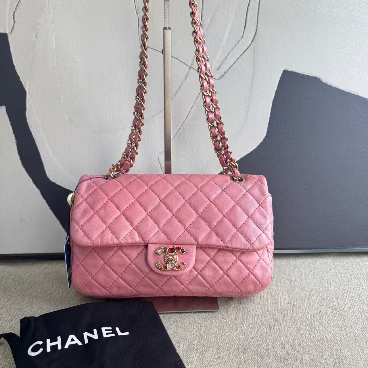 Chanel Classic Flap Pink Leather Shoulder Bag