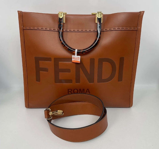 Fendi Brown Roma Leather Tote Bag