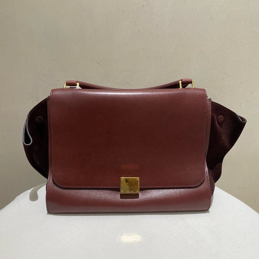 Celine Burgundy Classic Box Shoulder Bag