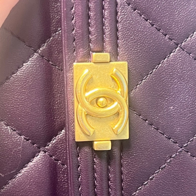 Chanel Dark Purple Calfskin Quilted Long Wallet