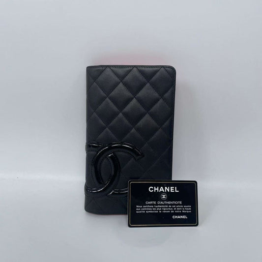 Chanel Quilted Black Leather Long Wallet with Card
