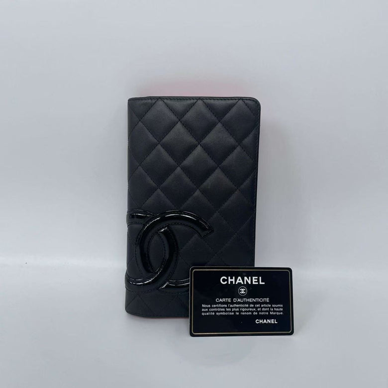 Chanel Quilted Black Leather Long Wallet with Card