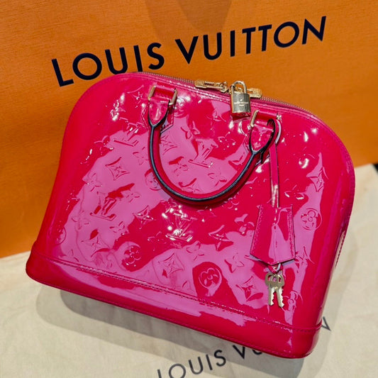 LOUIS VUITTON Alma BB Rose Pop Vernis Leather Handbag