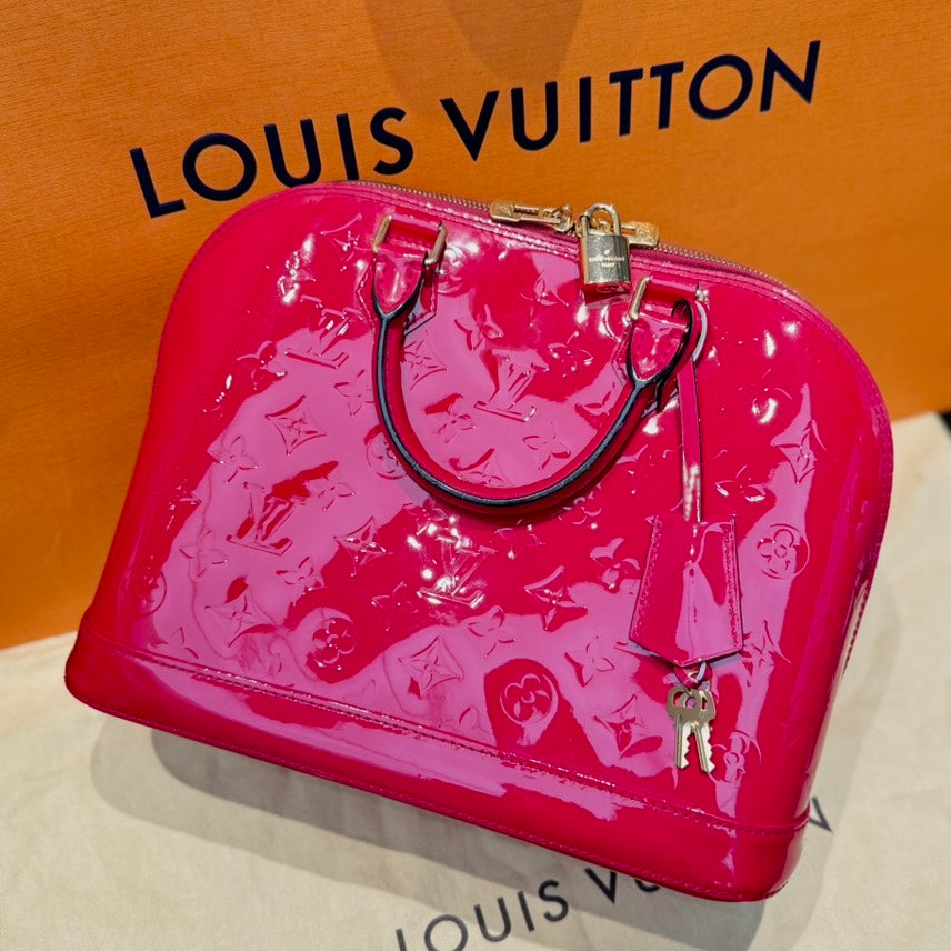 LOUIS VUITTON Alma BB Rose Pop Vernis Leather Handbag