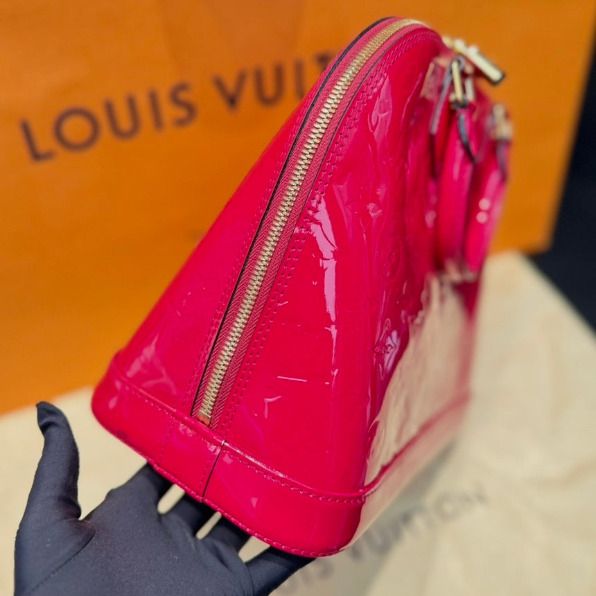 LOUIS VUITTON Alma BB Rose Pop Vernis Leather Handbag