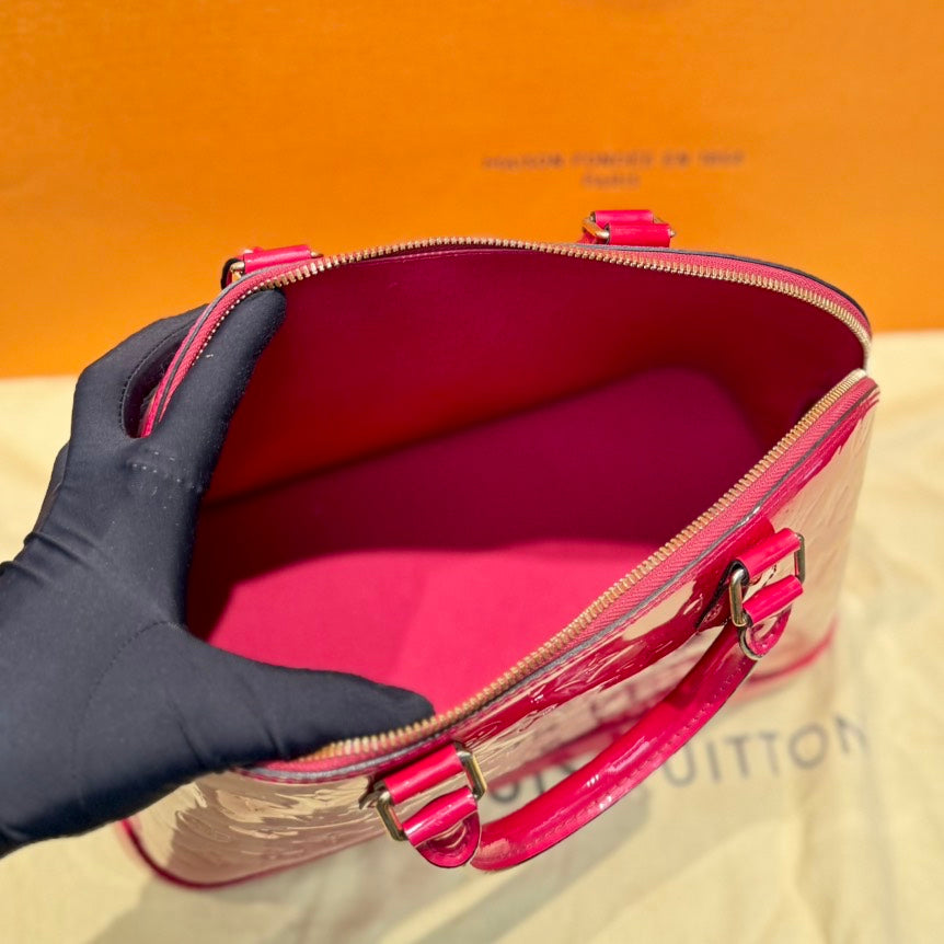 LOUIS VUITTON Alma BB Rose Pop Vernis Leather Handbag