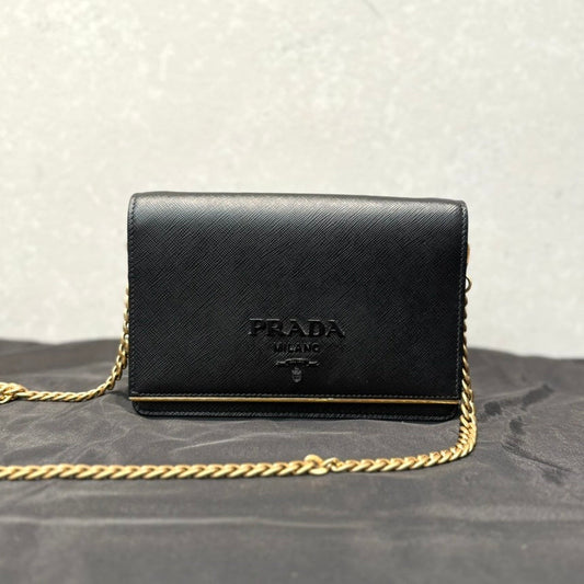 PRADA Saffiano Leather Black Shoulder Bag