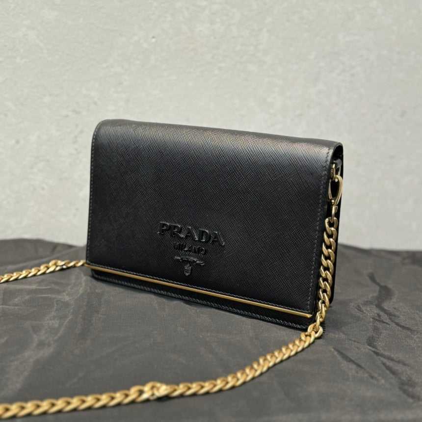 PRADA Saffiano Leather Black Shoulder Bag