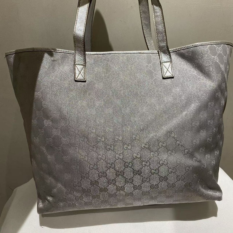 Gucci GG Tote Gray Canvas Bag