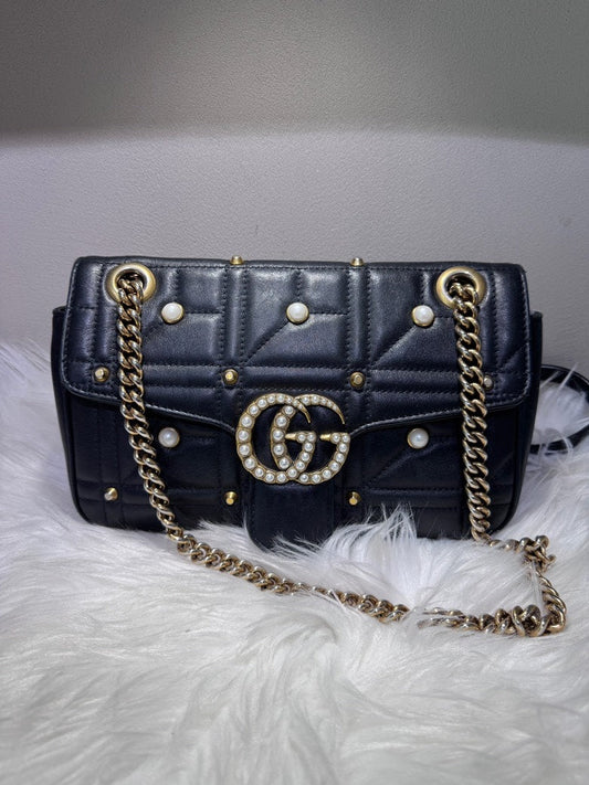 GUCCI GG Marmont Black Matelassé Leather Mini Shoulder Bag