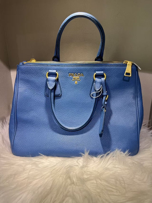 PRADA Saffiano Lux Tote Blue Leather Top Handle Bag