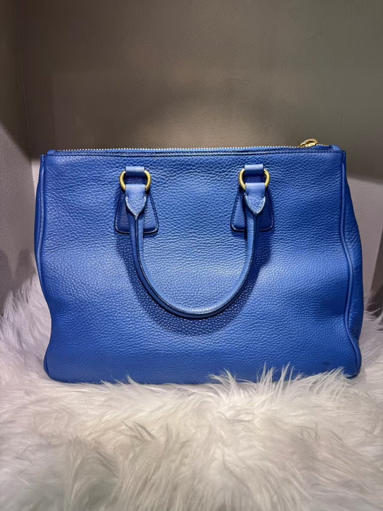 PRADA Saffiano Lux Tote Blue Leather Top Handle Bag