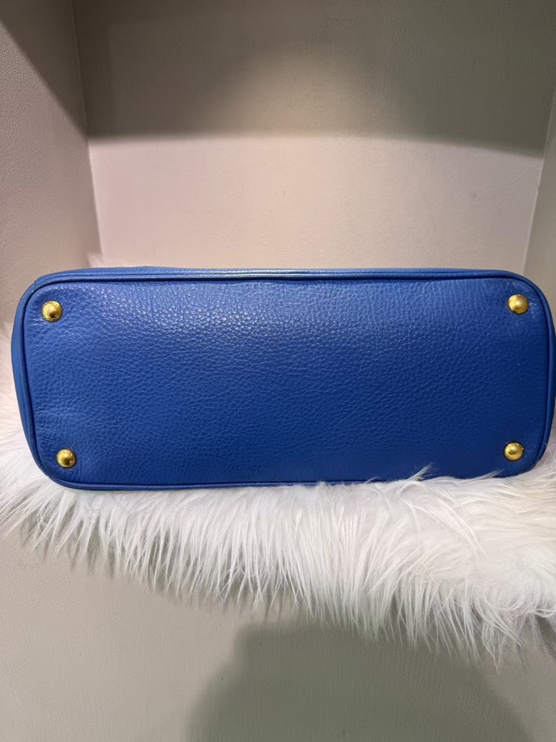 PRADA Saffiano Lux Tote Blue Leather Top Handle Bag